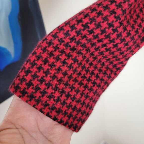 Charlotte Ford Vintage Womens Houndstooth Wool Open Blazer size 10 Red Black - Picture 11 of 12